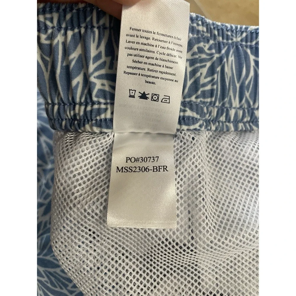 Faherty Swim Trunks Blue Floral Print Mens Sz M Recycled Stretch Board Shorts